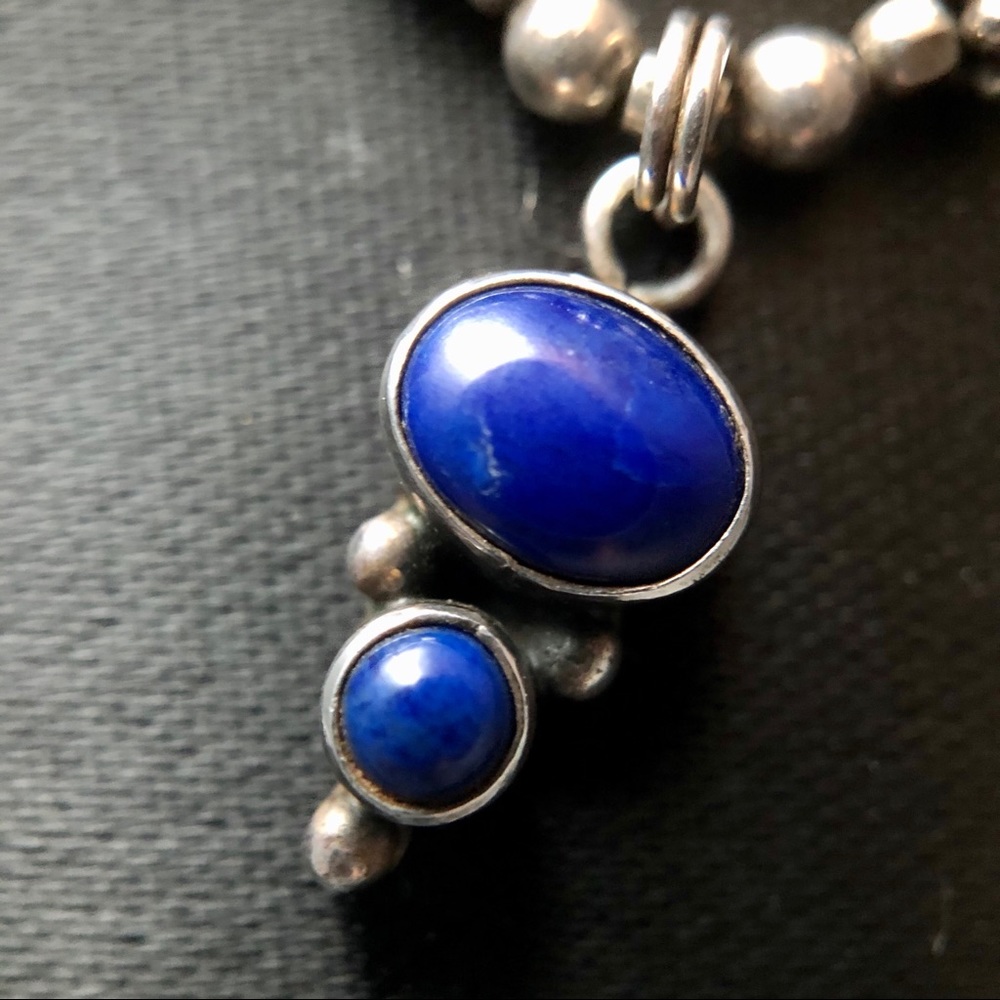 Lapis and Silver Beaded Necklace - Picture 5 of 7